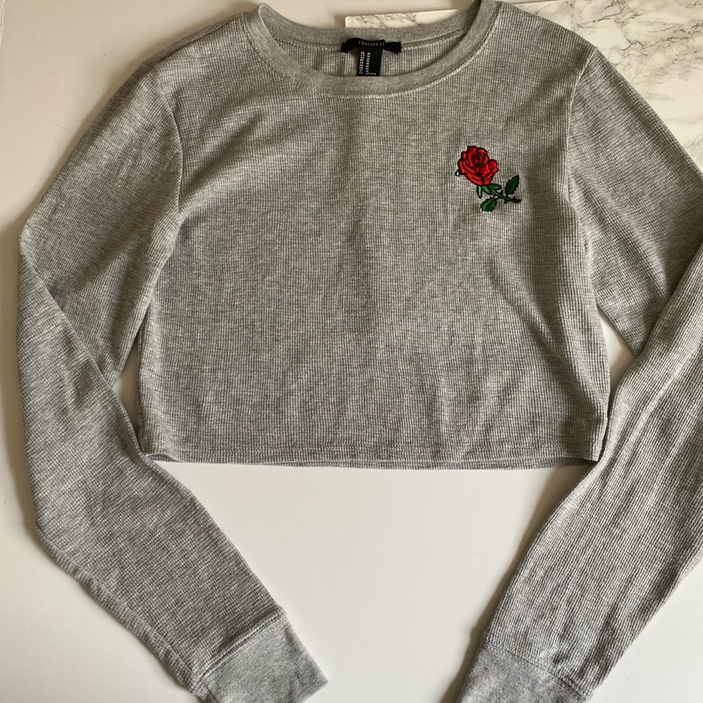 Forever 21 cropped top with red rose . Size M